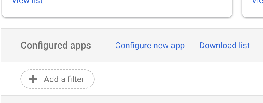 Screenshot displaying the Configure New App option.