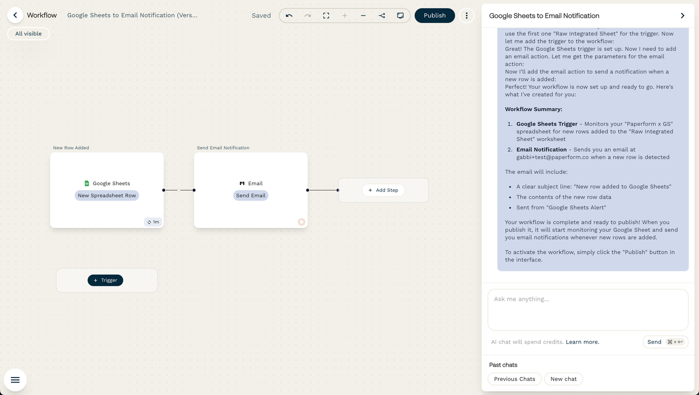 Screenshot of Stepper workflow next to AI Assistant chat window.