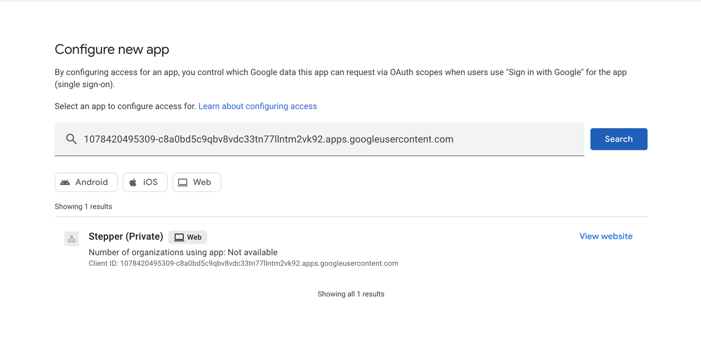 Screenshot displaying search for new app option.