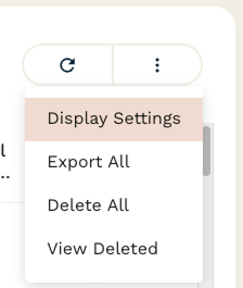 Screencap showing three dots menu with Display Settings, Export All, and Delete All options.