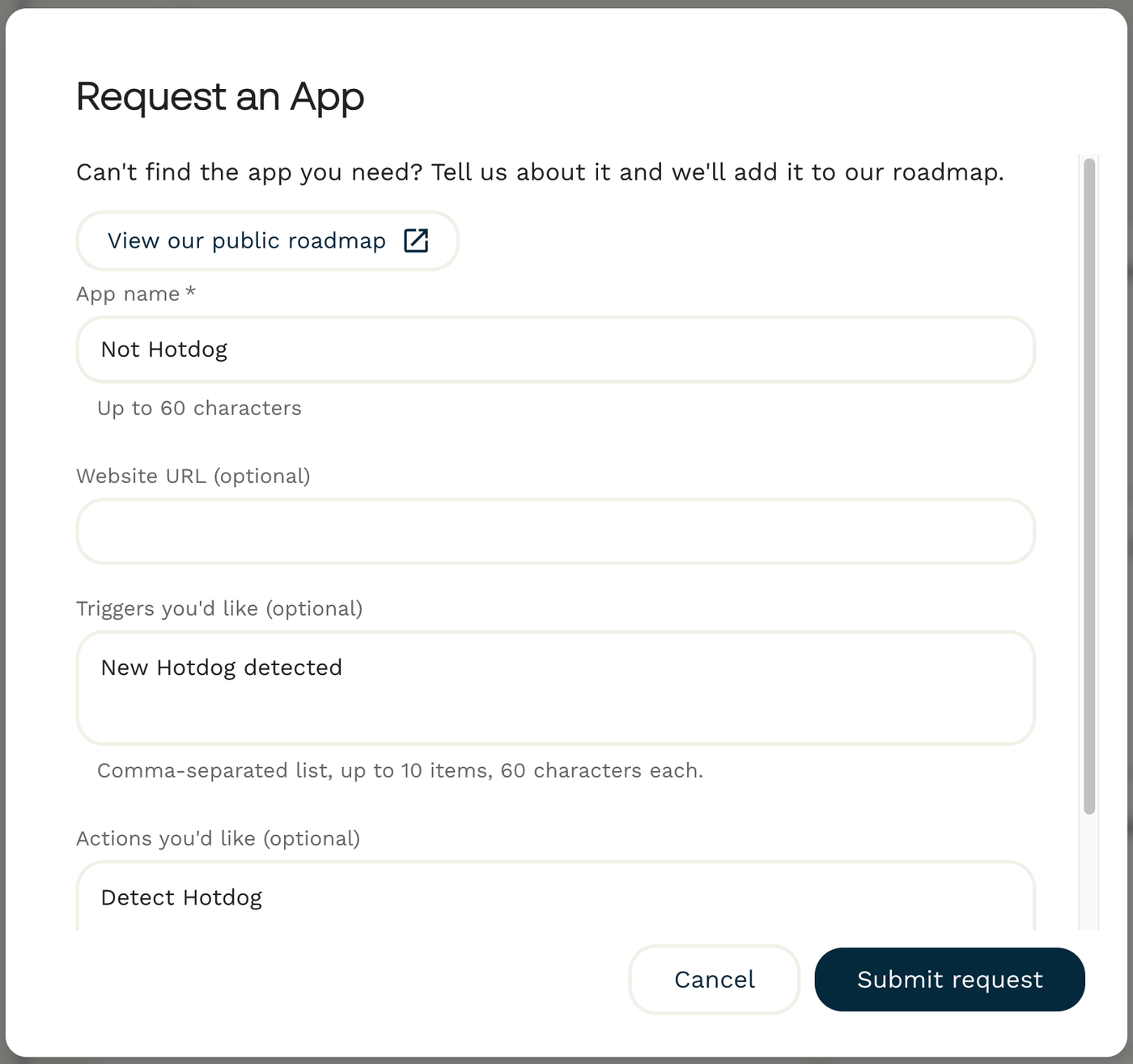 Request an app form.