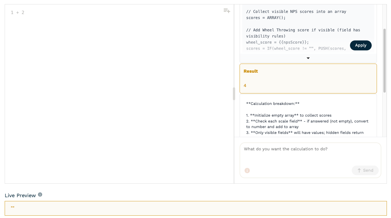 Example of a calculation that's been generated by the AI Calculation tool.