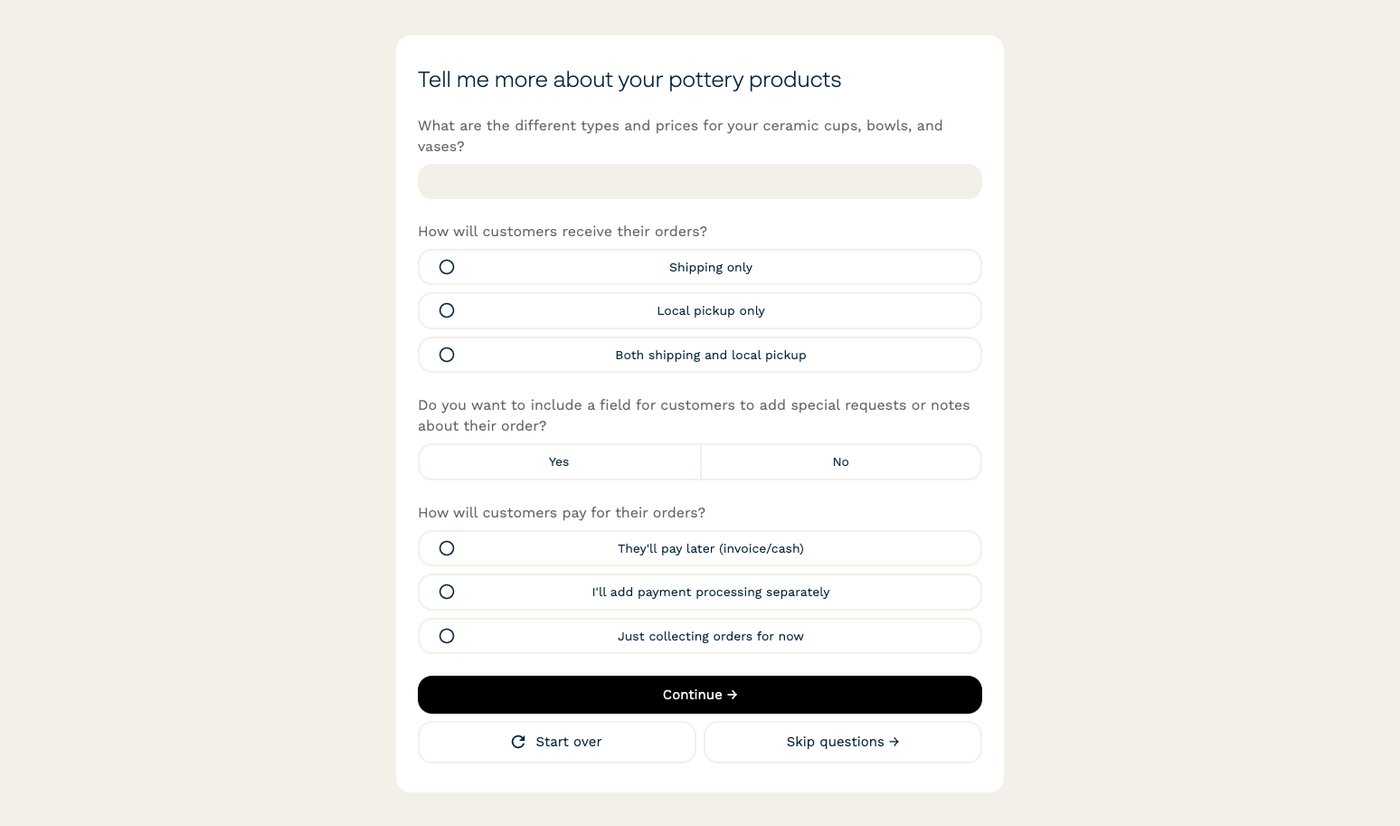 Additional fields to provide more details for the AI form creation