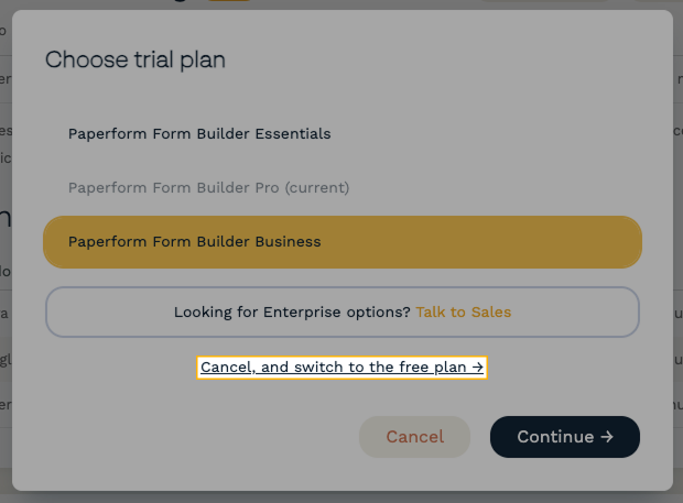 Cancel and Switch To Free