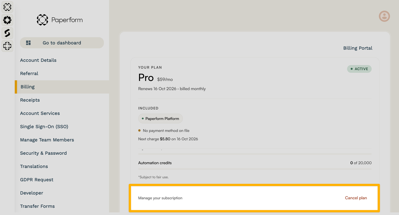 Screenshot of the Account Details.