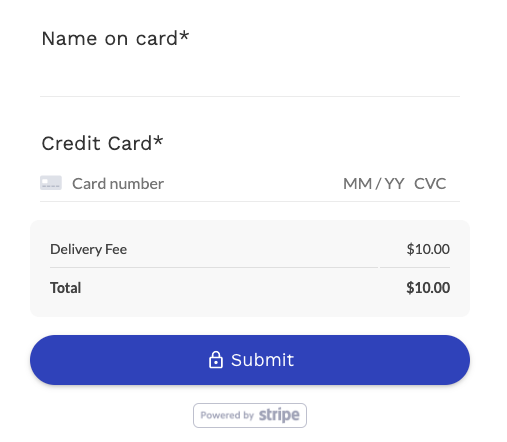 Stripe checkout - what respondents see when they hit the Submit button.