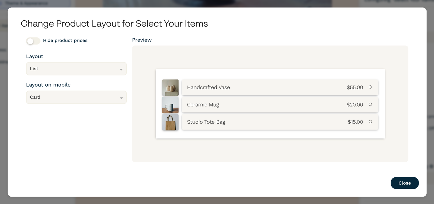 Choosing product layouts