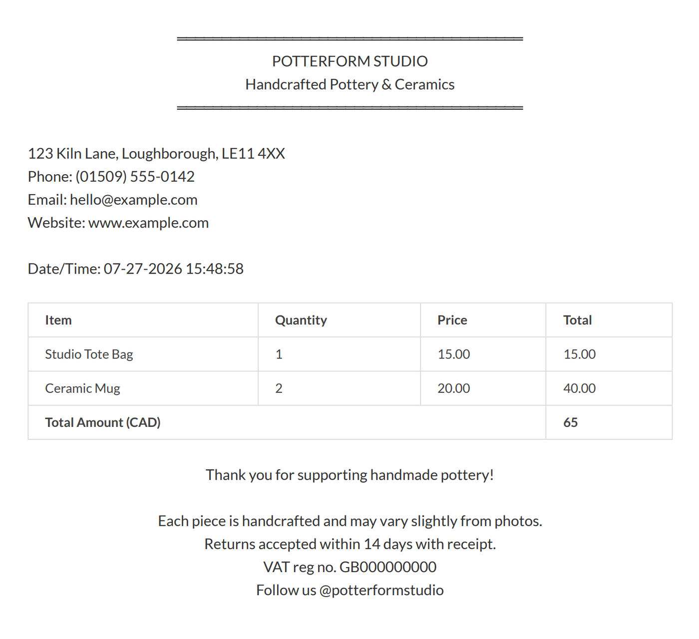 Custom PDF invoice example