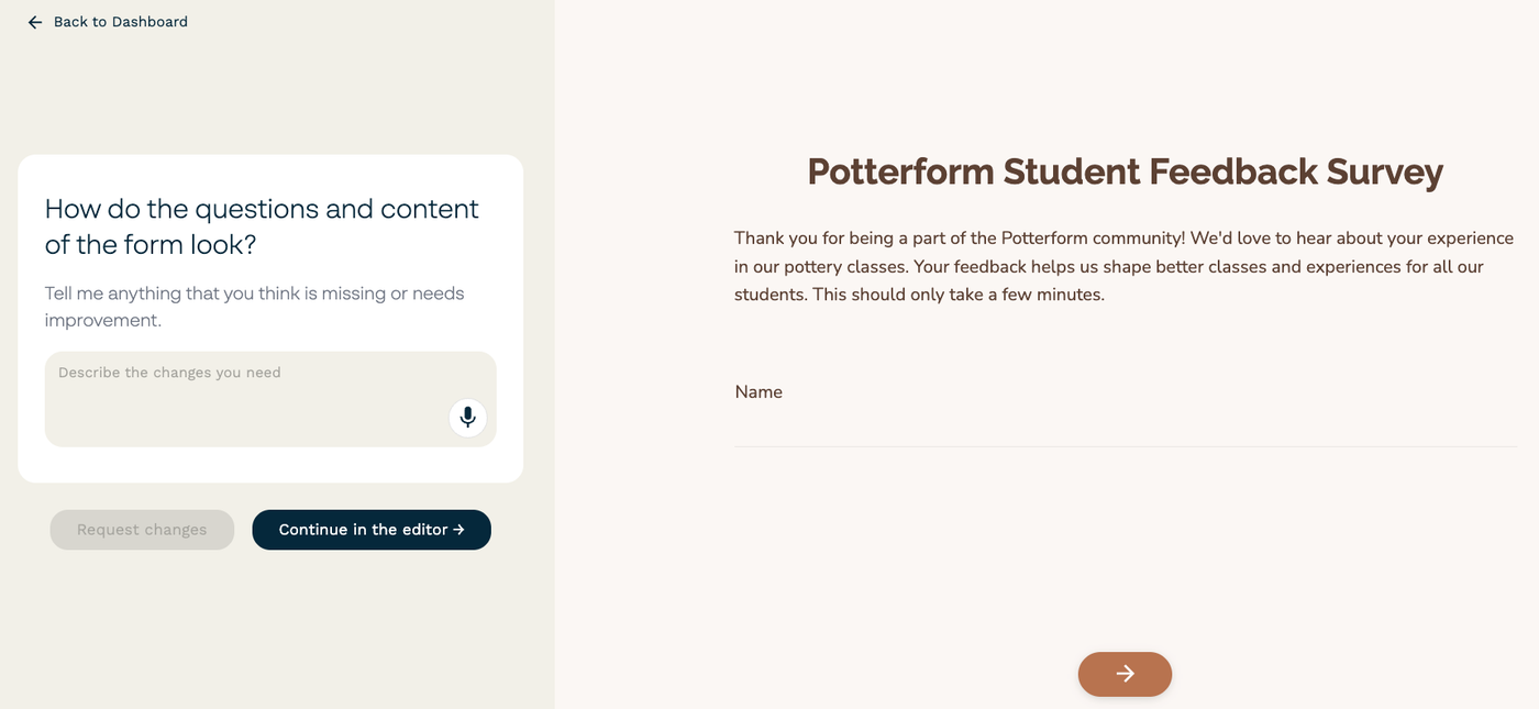 Example of form preview.