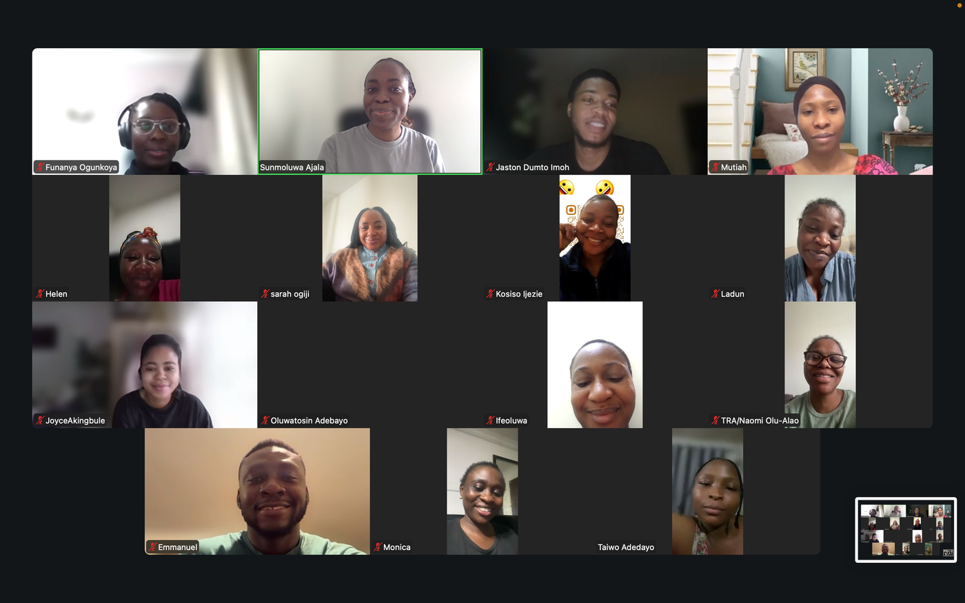 Sunmoluwa teaching and meeting with her online community