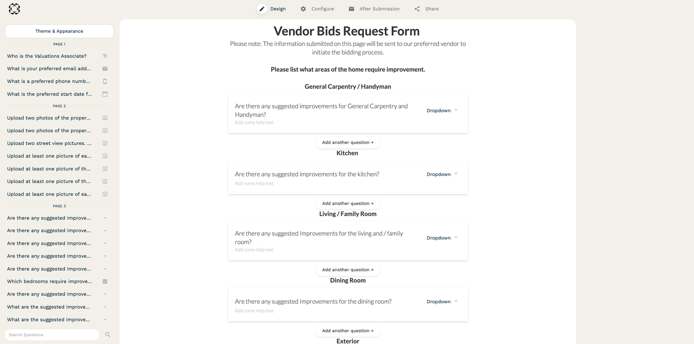 A snippet of the prototype form Julie created