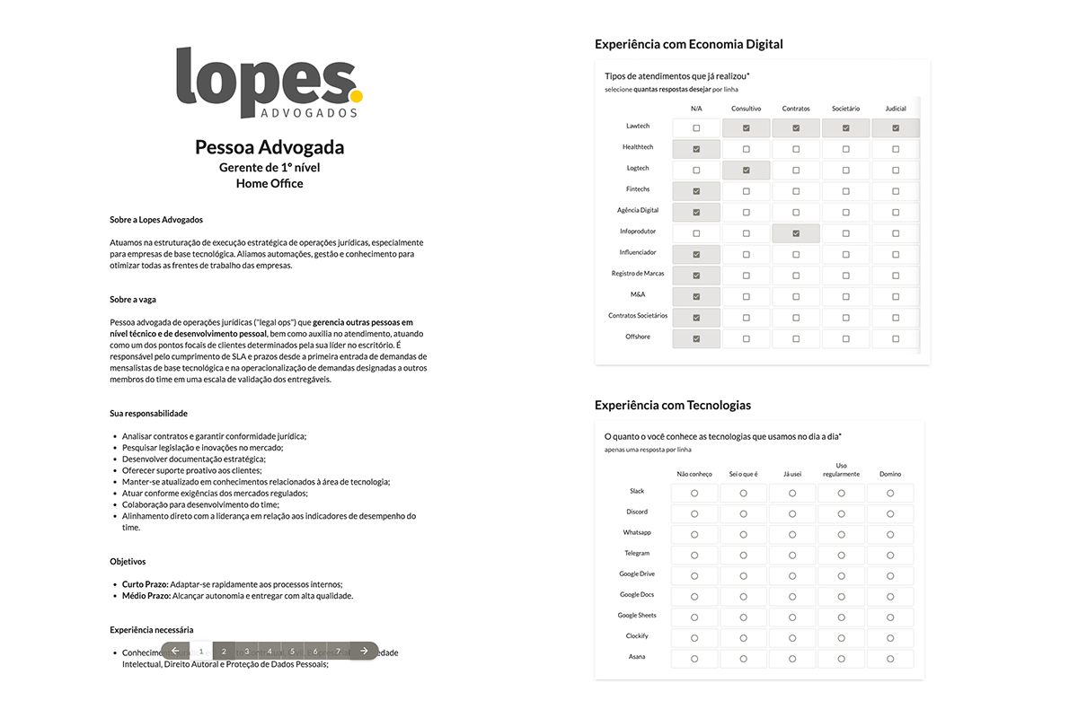 Example of a job application form from Lopes Avagados