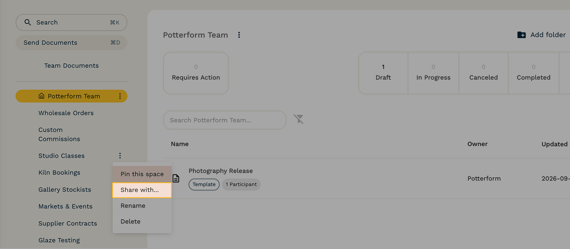 You can set sharing permissions by clicking the three dots (⋮) → "Share with..." next to the workspace