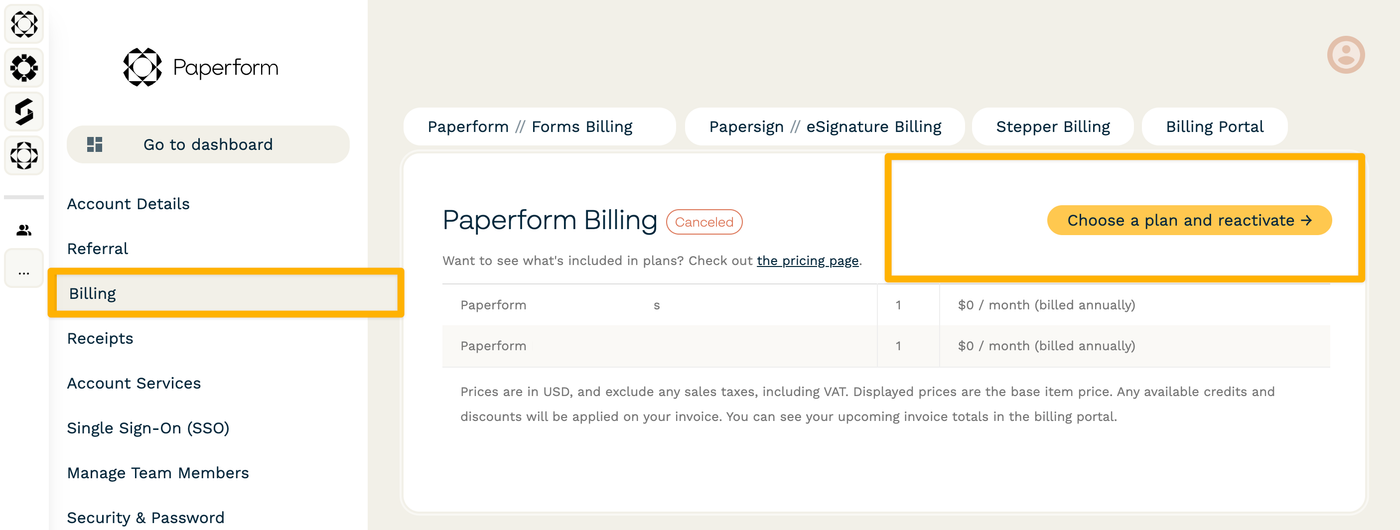 Image of Billing page