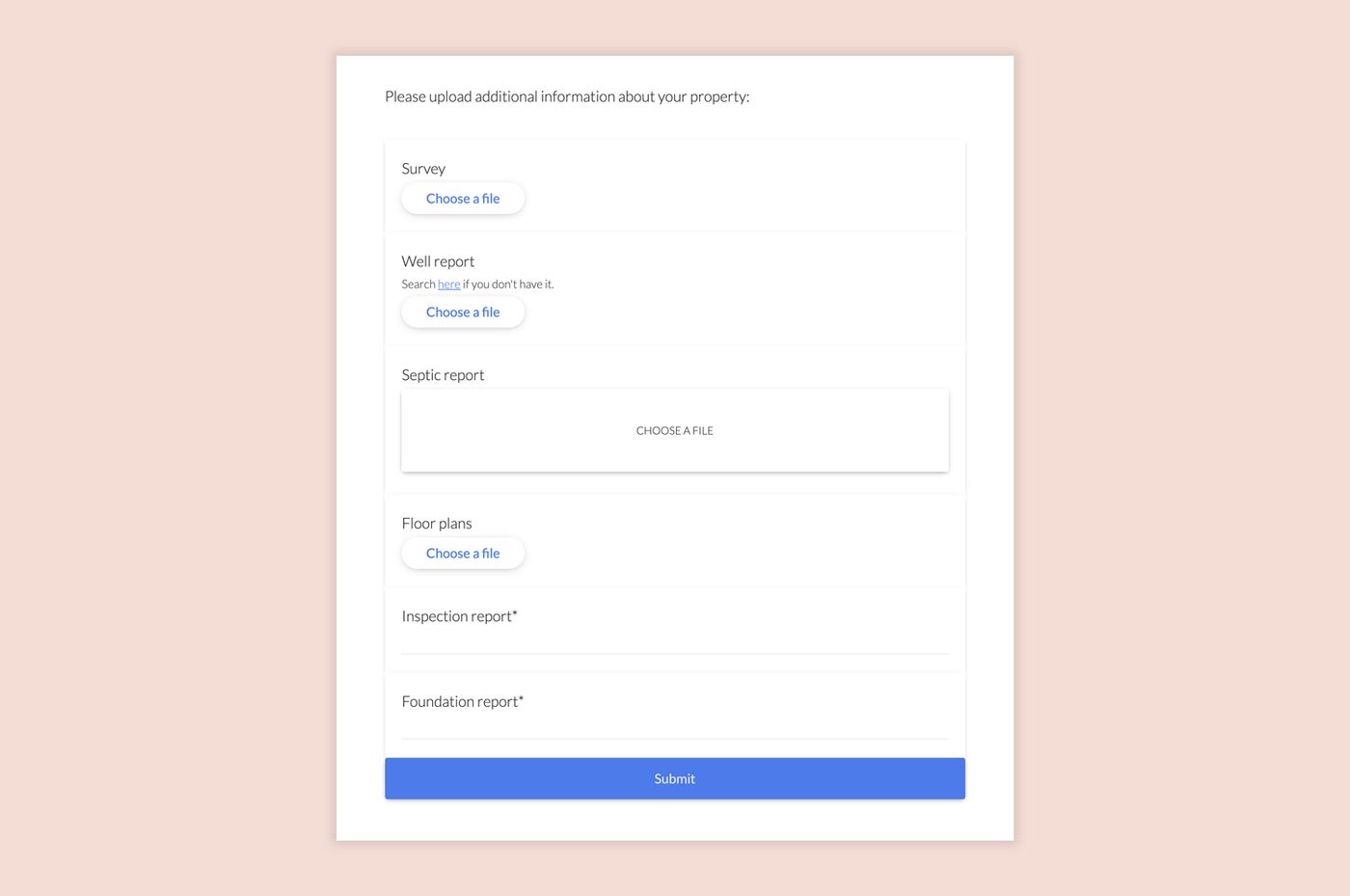 Real Estate property report and plans form on Paperform
