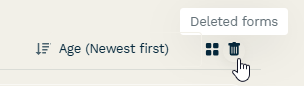 An image showing the "deleted forms" icon button just above the list of forms, located in the Paperform dashboard page.