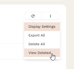 An image showing the "view deleted" button just above the list of submissions, located in the Submissions page.