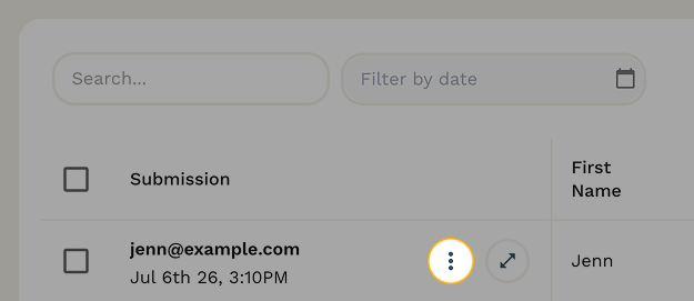 Submission example with vertical three-dot menu highlighted.