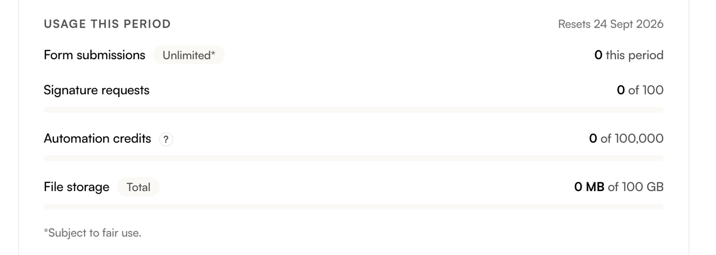Screenshot of platform usage on Billing Page.
