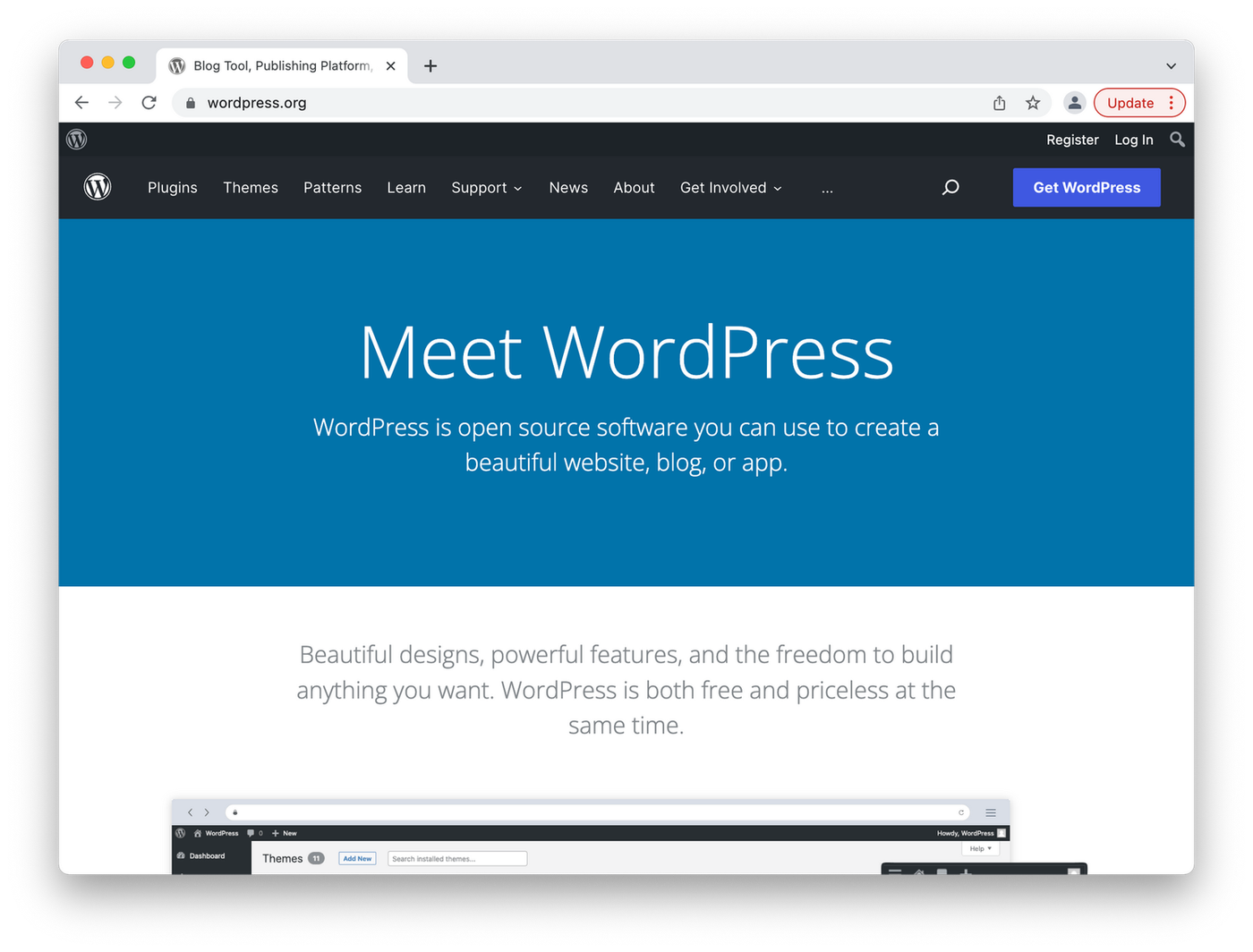 WordPress' homepage