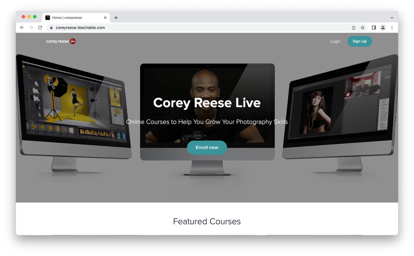 Corey Reese website, three computers on white background