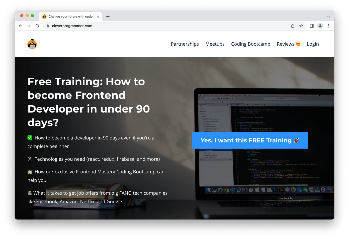 coding online course, white font on dark background