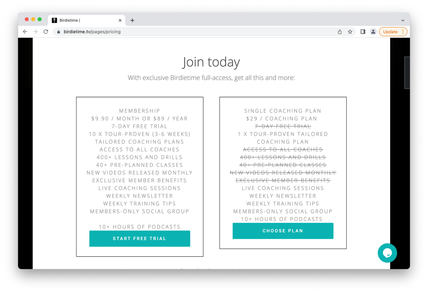 Birdietime's pricing plans
