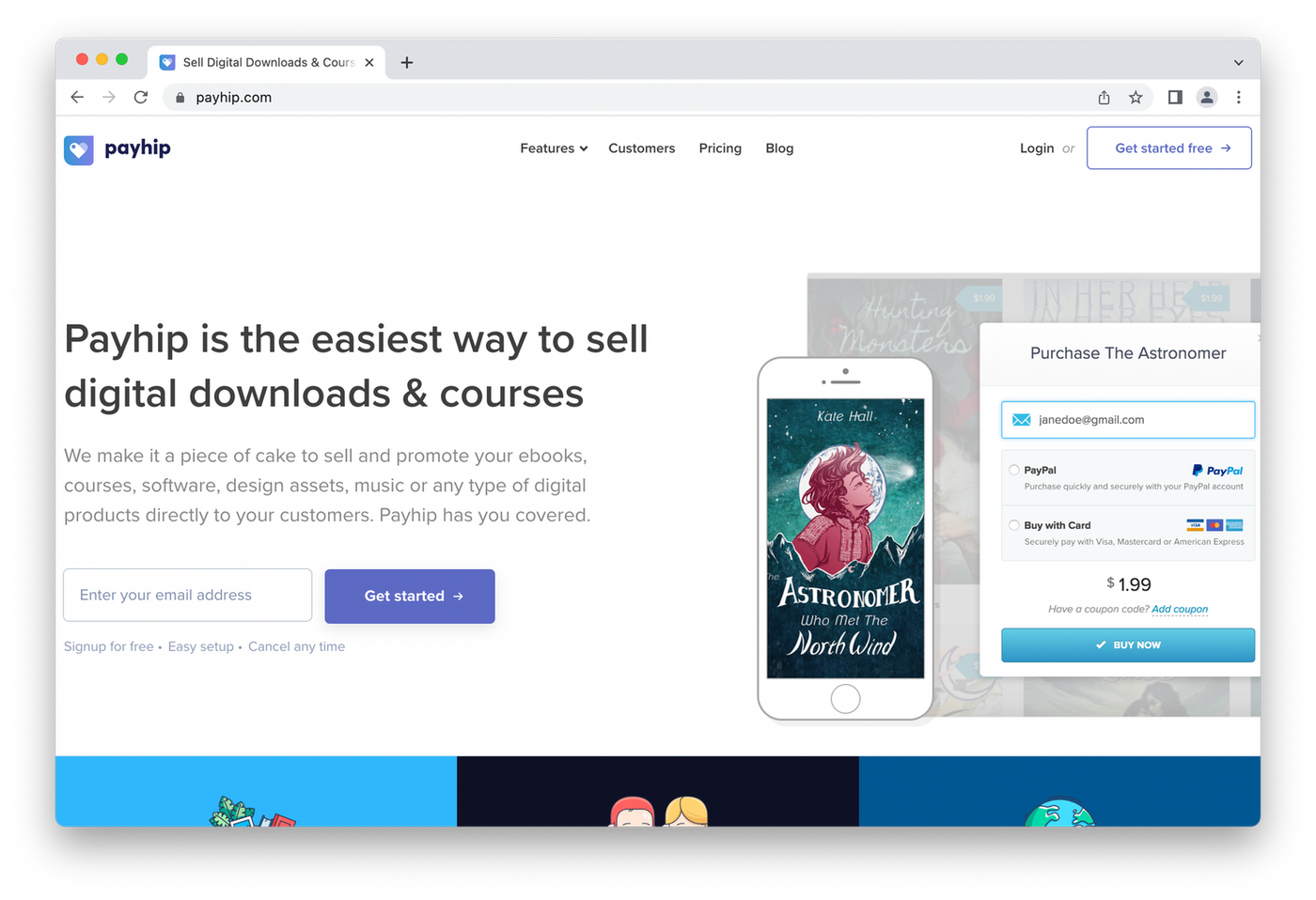 screenshot of payhip homepage
