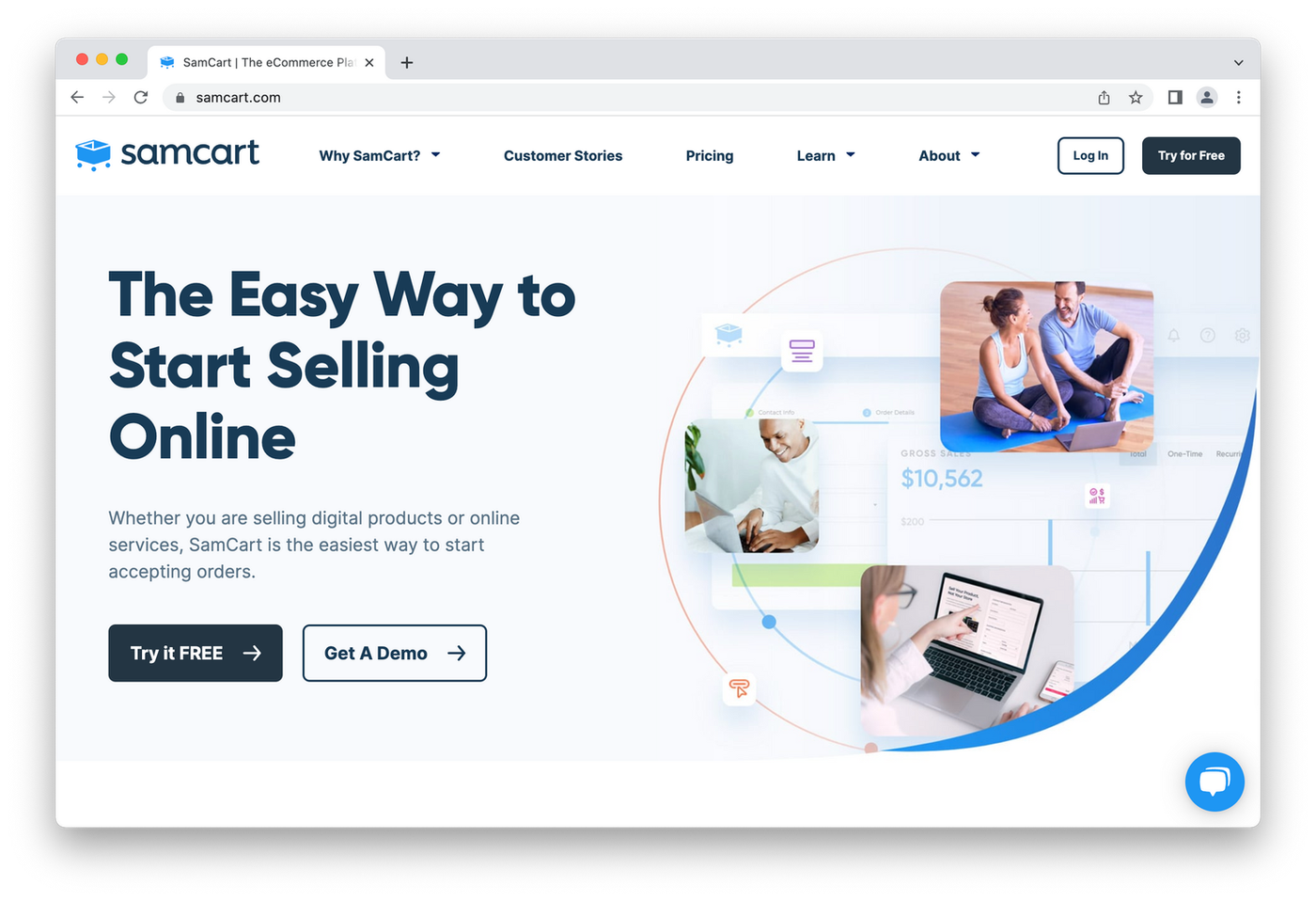 screenshot of samcart homepage