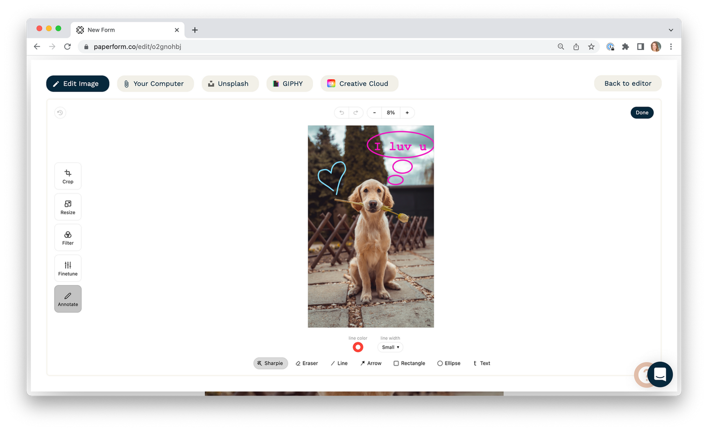Image of dog with text and hearts written over it