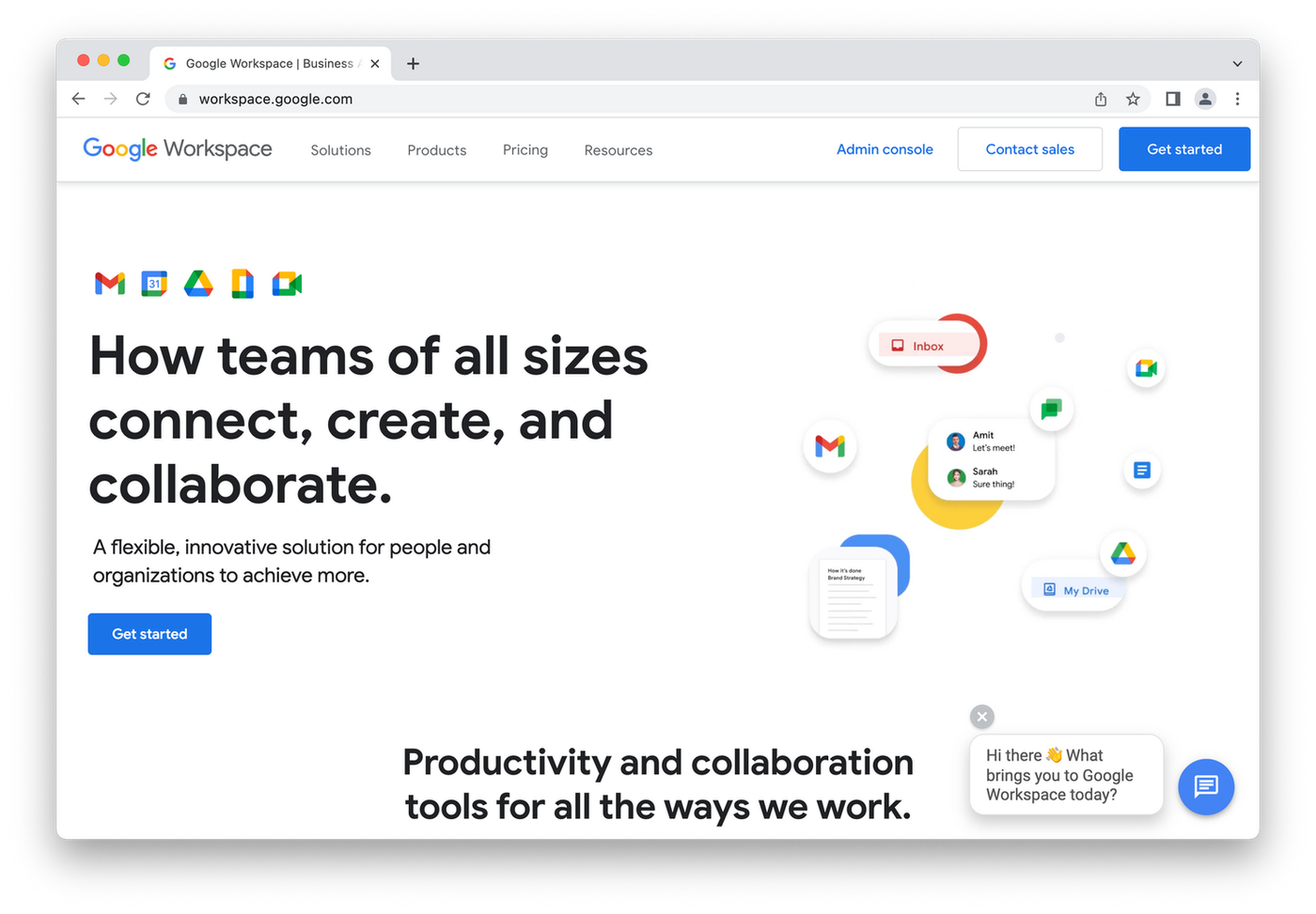 Google Workspace homepage, bright icons on white background