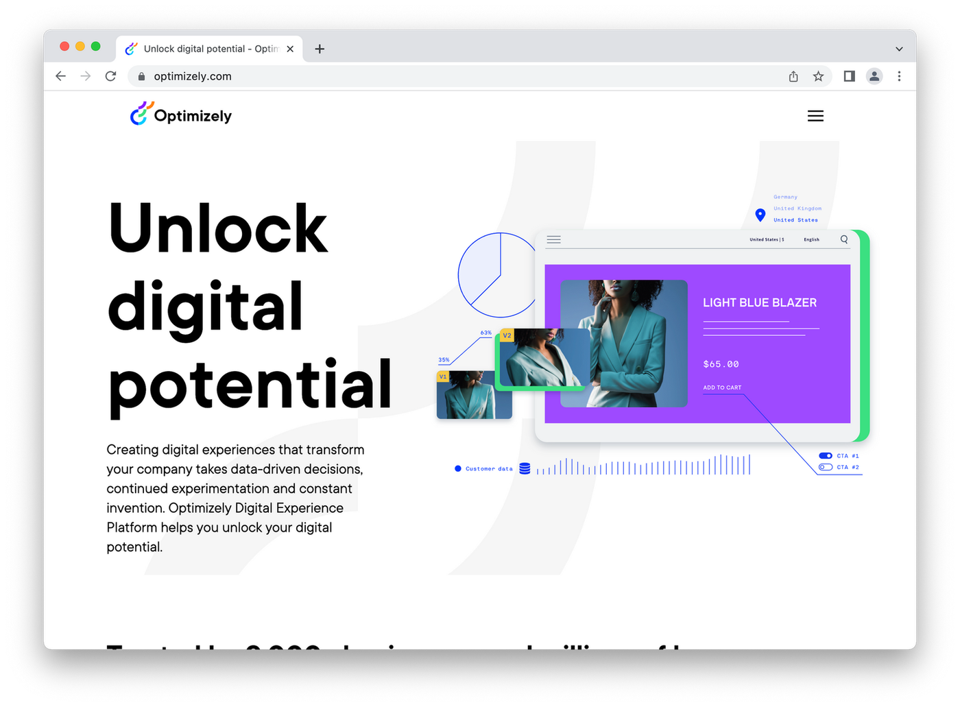 screenshot of optimizely webpage