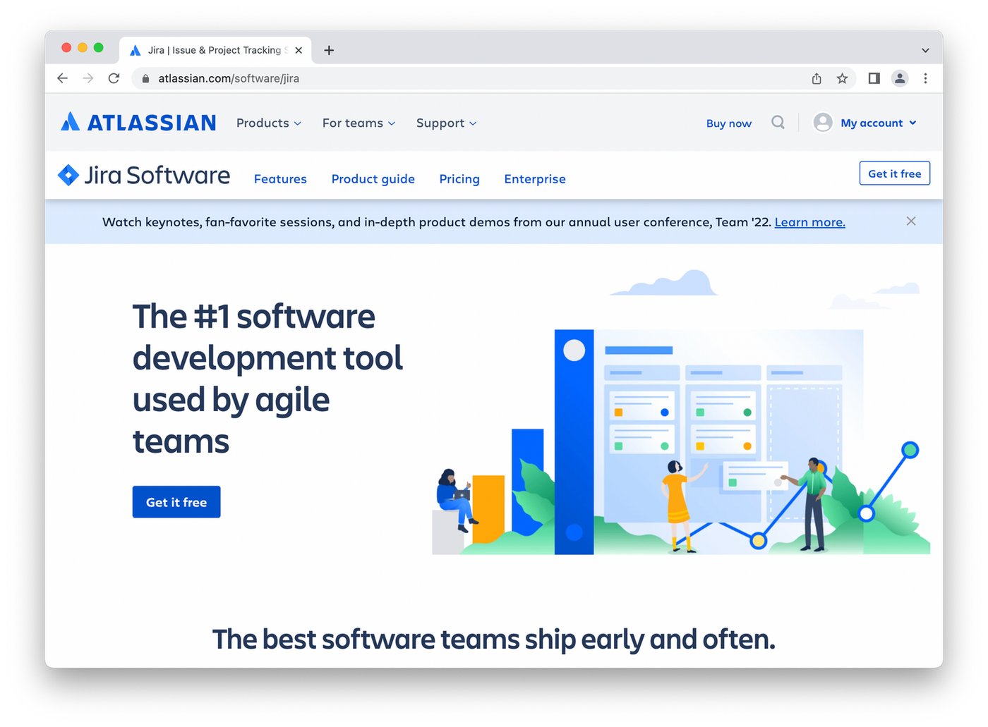 JIRA website, cartoon people on white background