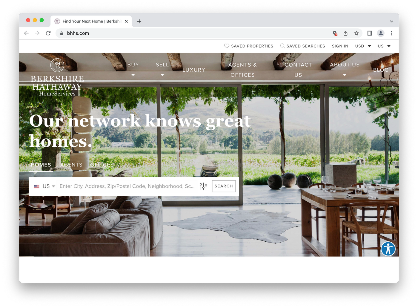 Berkshire Hathaway landing page, open plan living room