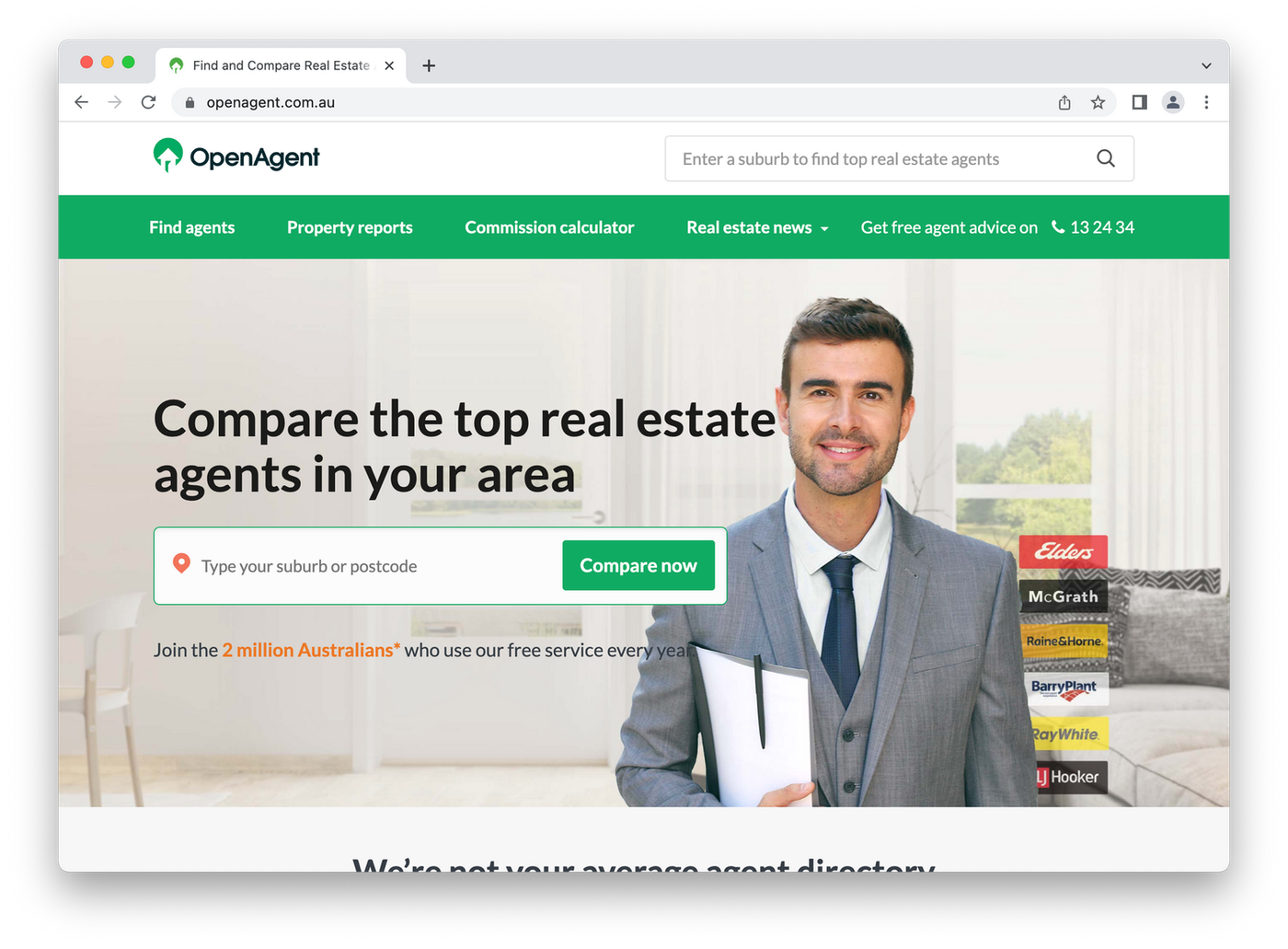 OpenAgent landing page, man with clipboard