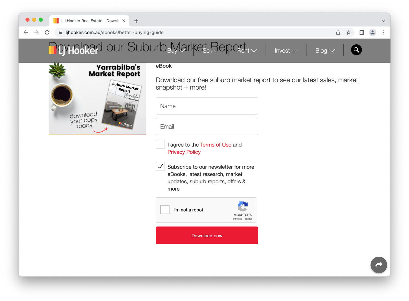 LJ Hooker Better Buying Guide, information field to receive market report