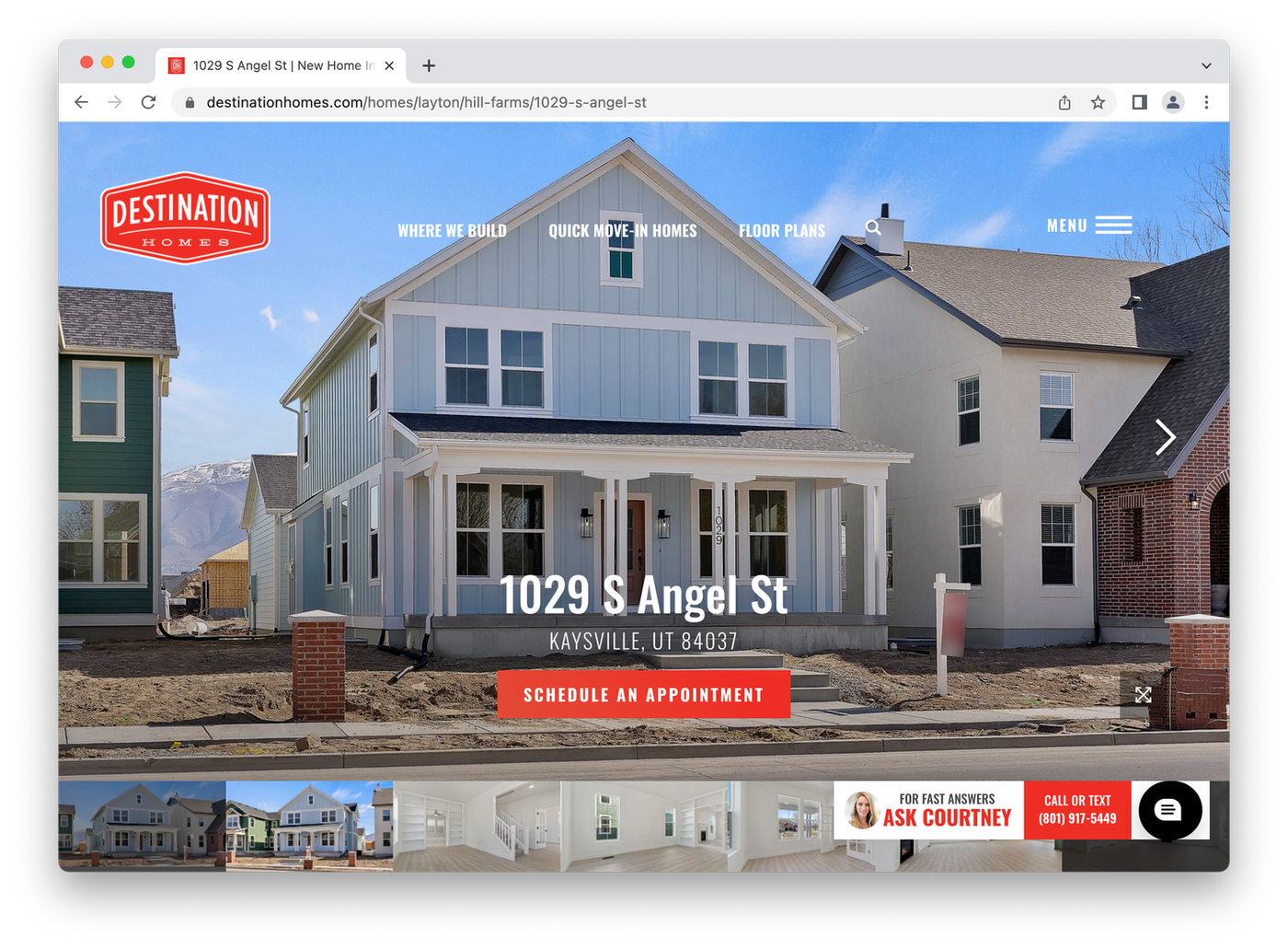 Destination Homes property landing page, exterior of family home in Utah