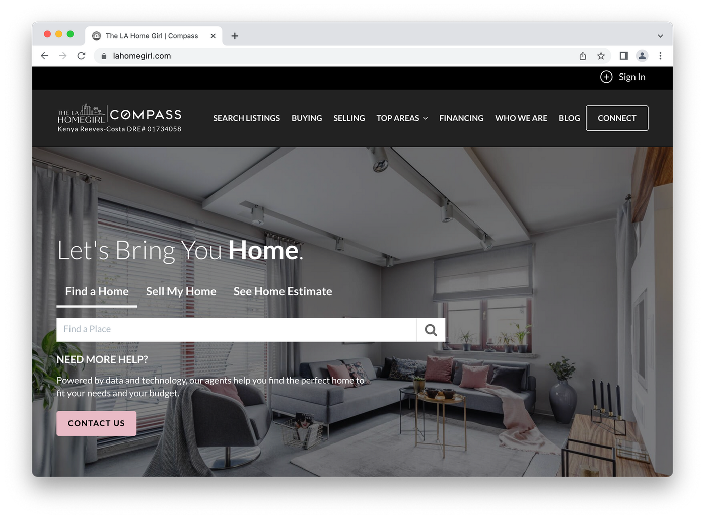 LA Homegirl landing page, picture of cozy living room