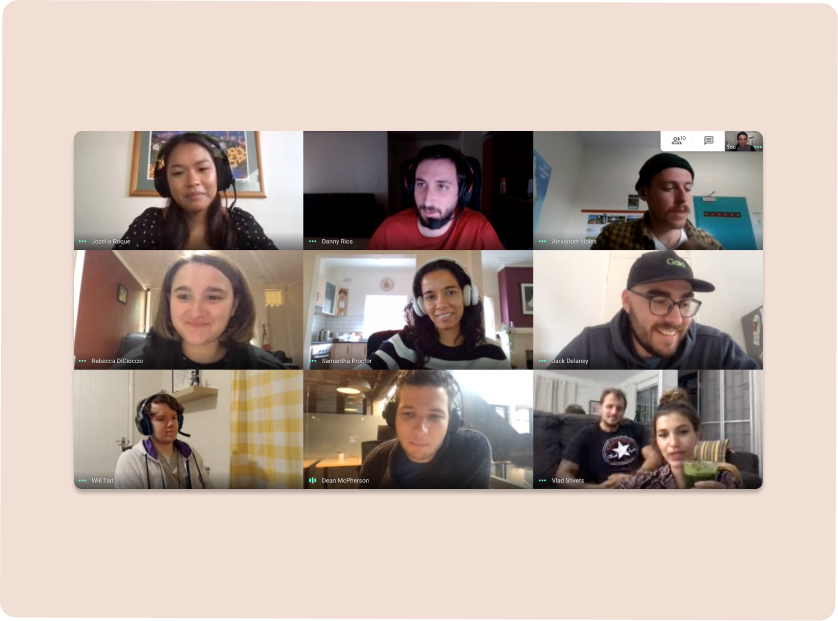 screenshot of a zoom meeting with people talking on webcams