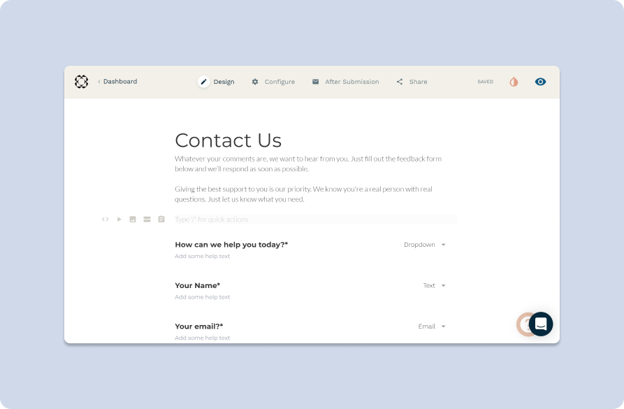 Paperform's free-text editor