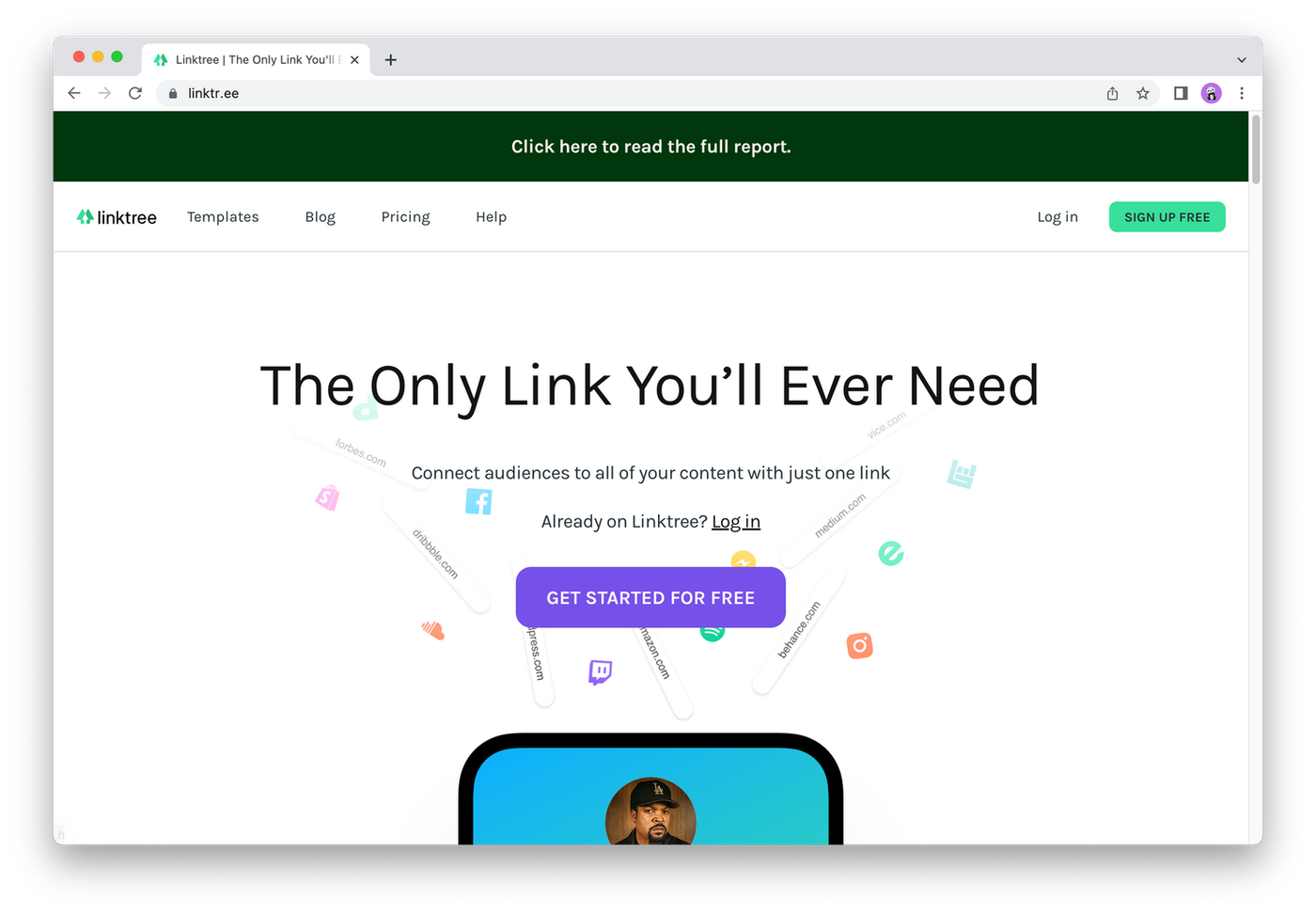 Screenshot of the link.tree homepage