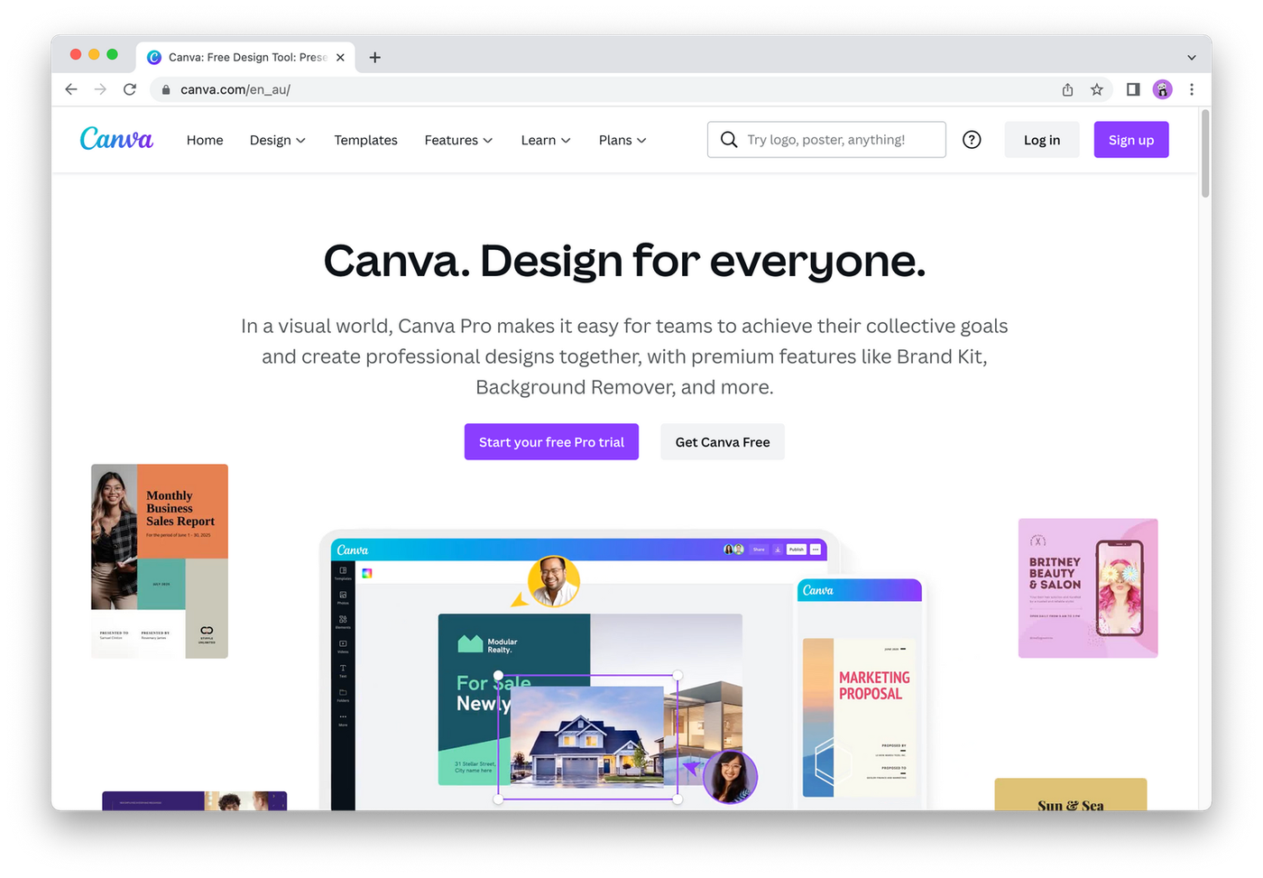screenshot of canva homepage