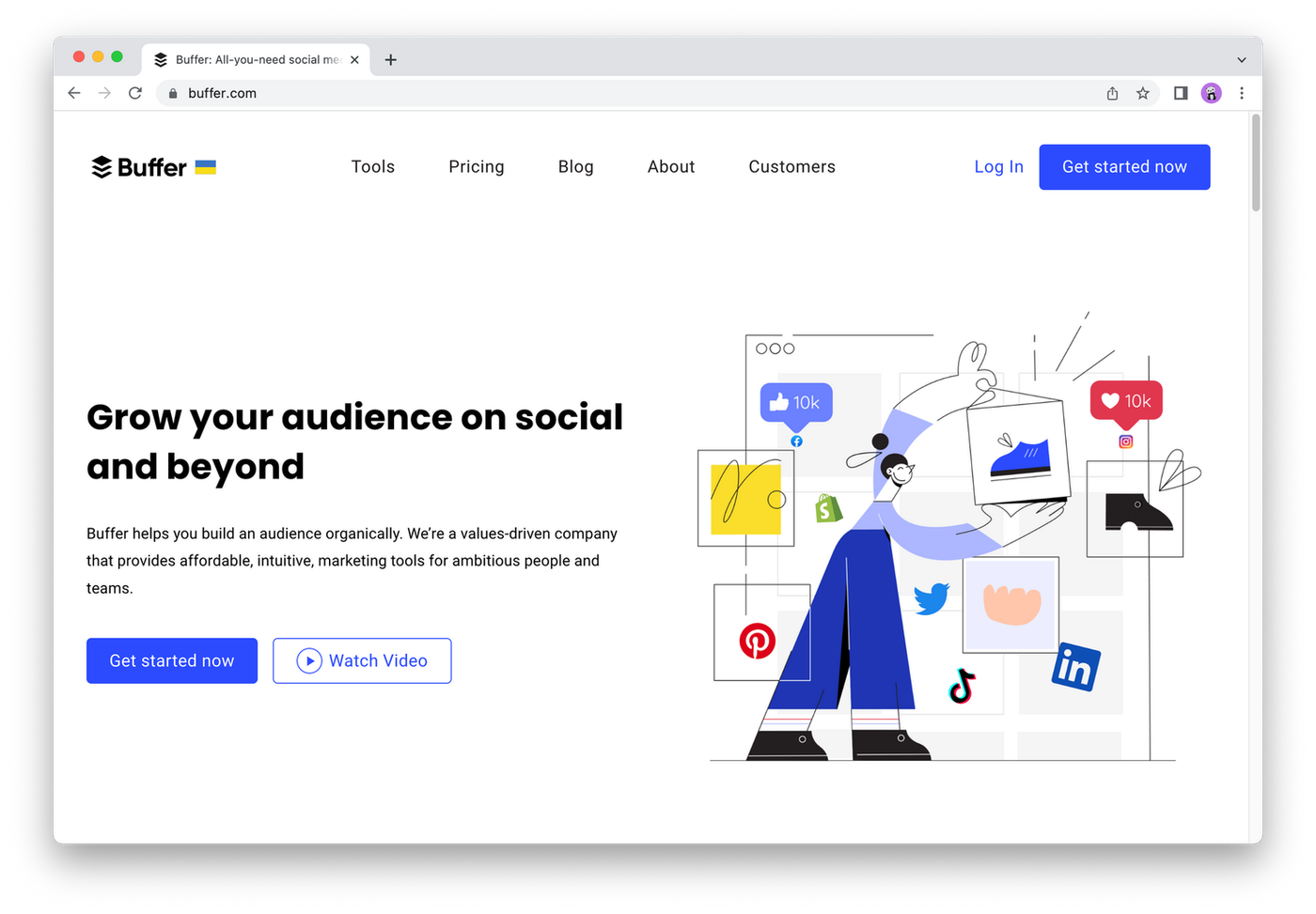 Screenshot of buffer webpage