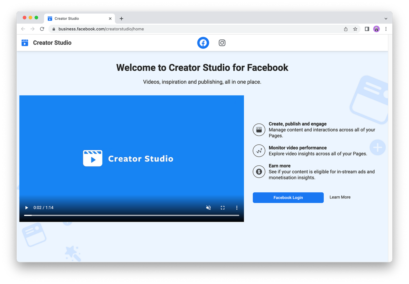 Facebook creator studio screenshot