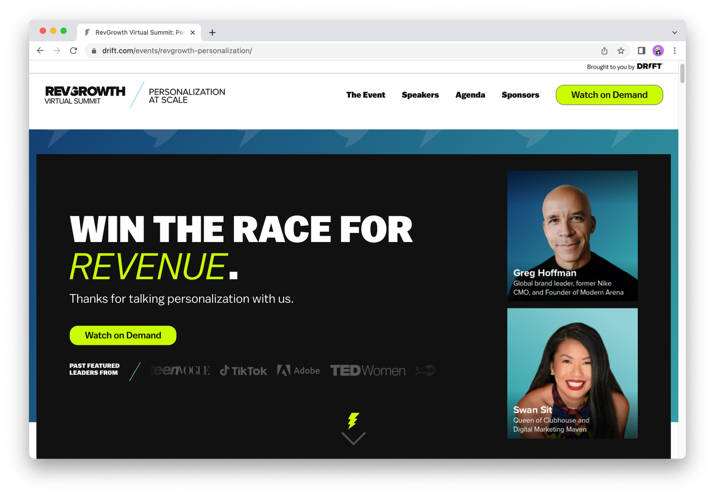 Drift event landing page screenshot