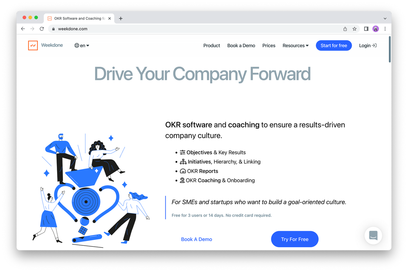 Screenshot of the Weekdone homepage