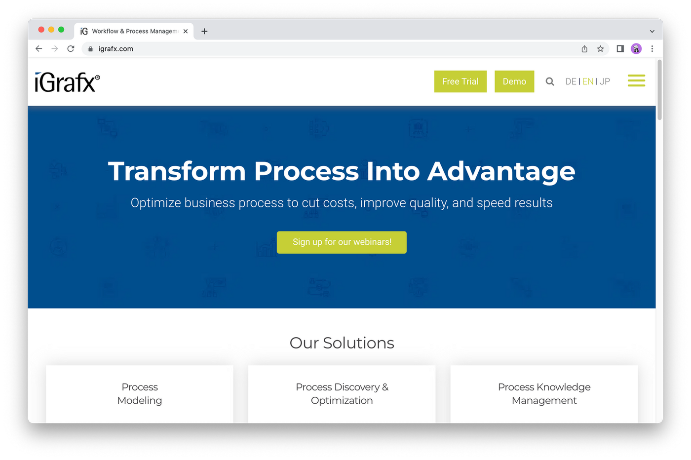 Screenshot of iGrafx homepage