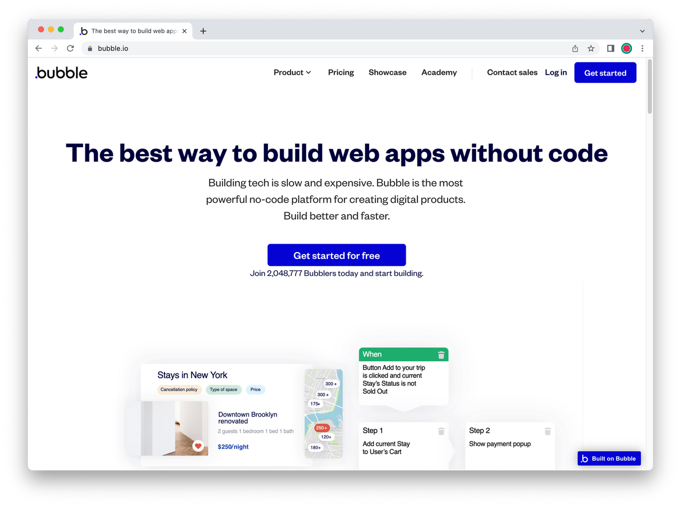 Screenshot of Bubble's homepage