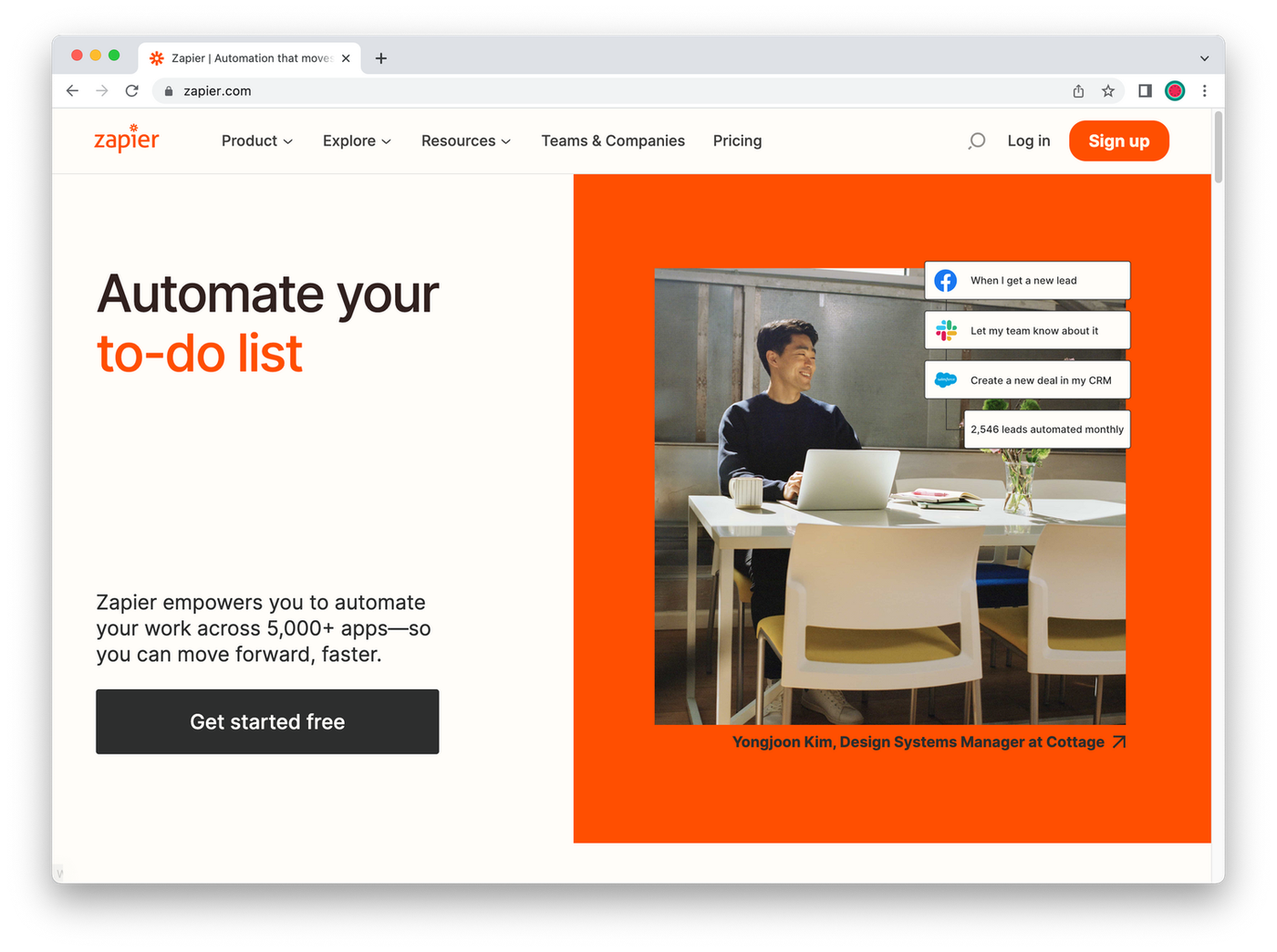 Screenshot of Zapier's homepage