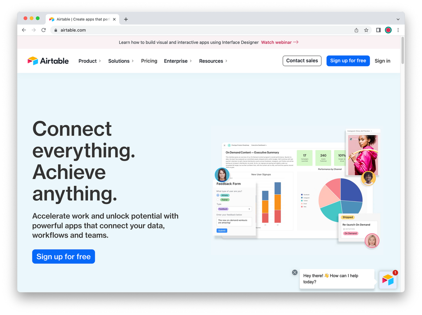 Screenshot of Airtable's homepage